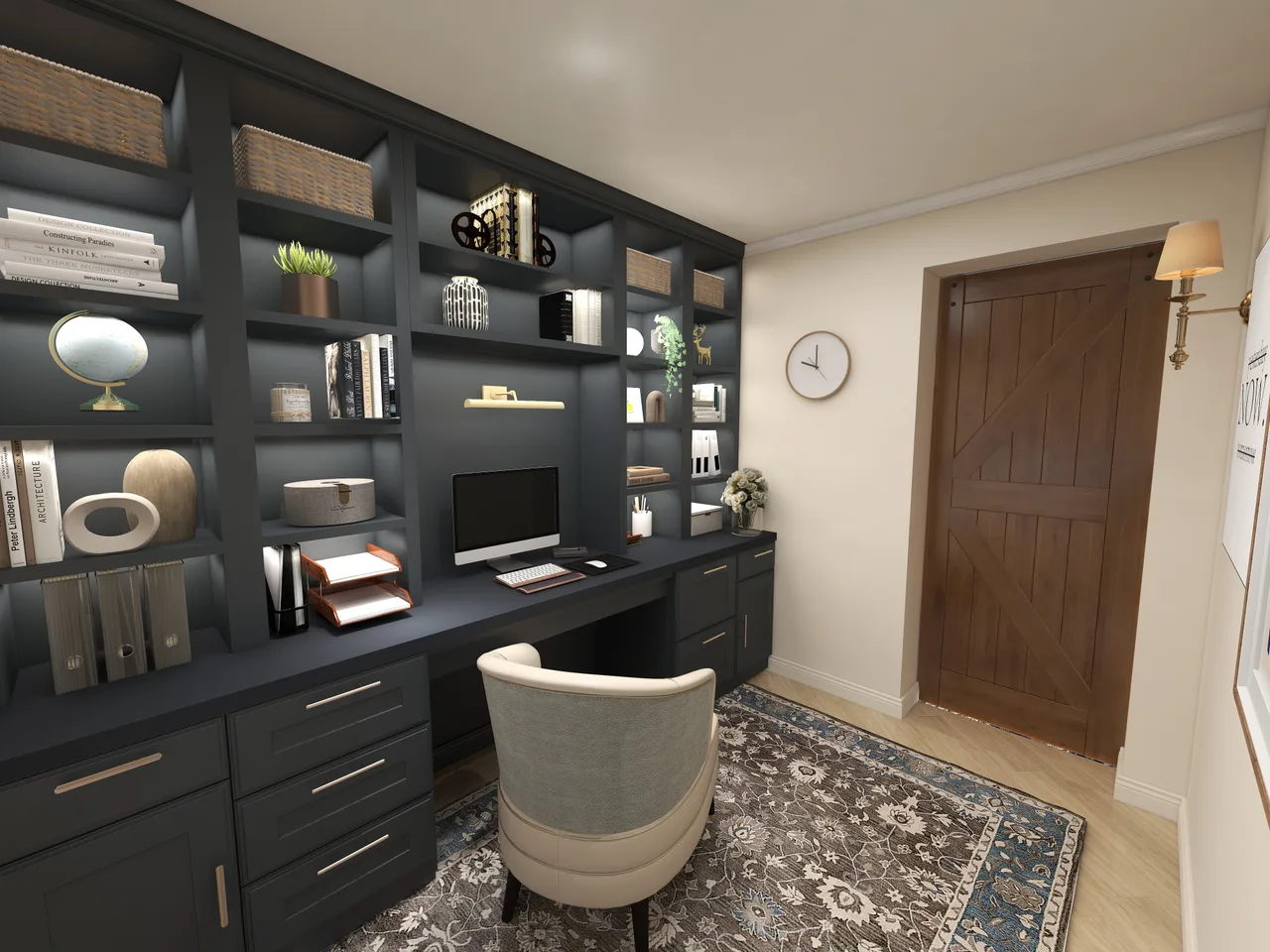 Richmond office, bookshelves, door, Richmond Office